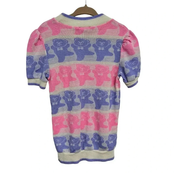 Vintage 1980s 1990s Bull Frog Pastel Bear Short Sleeve Knit Sweater 2T - Picture 2 of 5